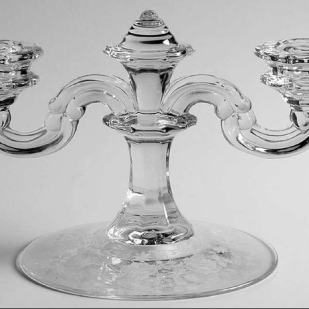 Vintage Fostoria Midnight Rose Etched Two Candlestick Candelabra Dome Center - Picture 14 of 16